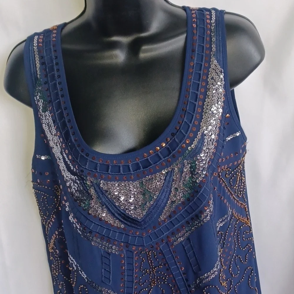 Alya Navy Sequin Copper Studded Dress. Medium